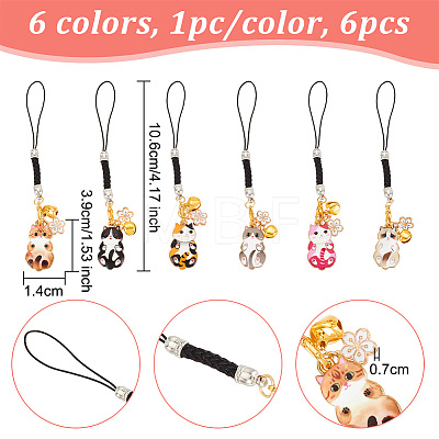 6Pcs 6 Colors Cat & Flower Alloy Enamel Pendant Decoration HJEW-AB00466-1