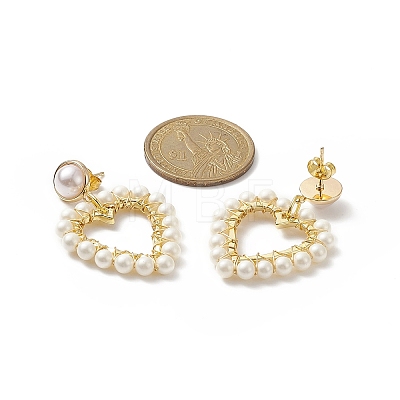 Wrapped Shell Pearl Beaded Dangle Stud Earrings EJEW-TA00206-1