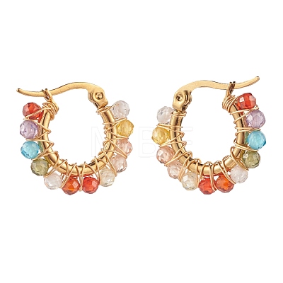 Cubic Zirconia Round Beads Braided Hoop Earrings EJEW-JE04868-1