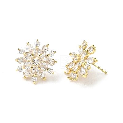Snowflake Brass & Clear Cubic Zirconia Stud Earrings KK-CBA36A2-04G-1