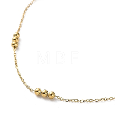 304 Stainless Steel Round Beaded Link Chain Necklaces for Women NJEW-D058-02G-1