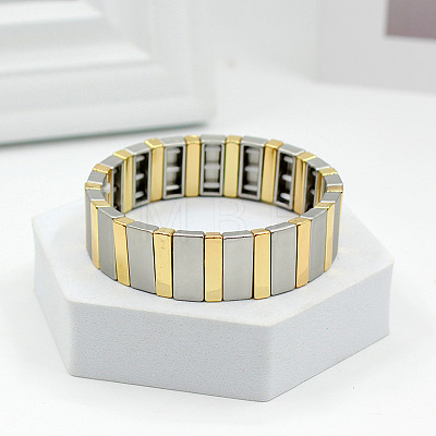 Baking Paint Alloy Rectangle Beaded Stretch Bracelets FS-WGFC15B-07-1