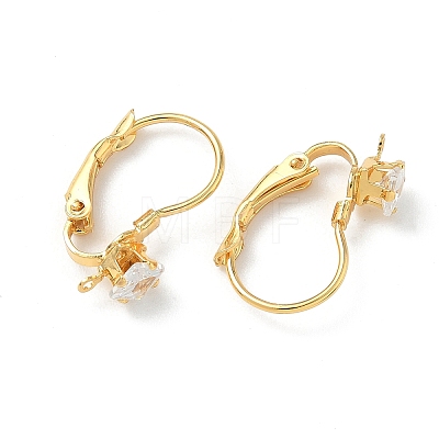 Square Brass Micro Pave Clear Cubic Zirconia Leverback Earring Findings KK-Z136-26G-1