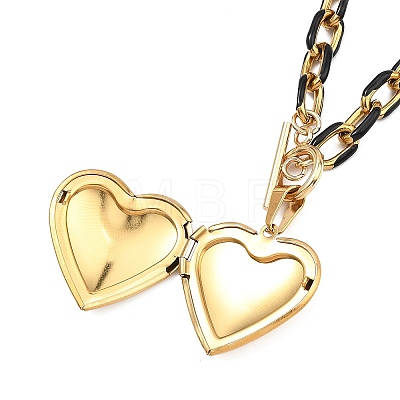 304 Stainless Steel Enamel Photo Heart Locket Pendant Cable Chain Necklaces with OT Clasps for Women Men NJEW-JN06005-1
