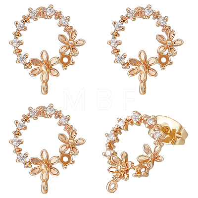 10Pcs Brass Micro Pave Clear Cubic Zirconia Flower Wreath Stud Earring Findings KK-BBC0008-34-1