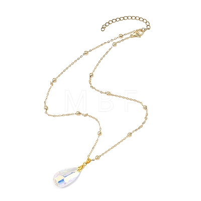 Clear AB Glass Faceted Pendant Brass Round Ball Cable Chain Necklaces for Women NJEW-JN05640-02-1