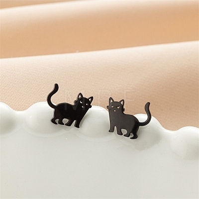 Stainless Steel Cat Shape Stud Earrings PW-WGC97C2-04-1