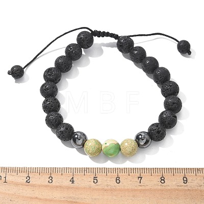 Natural Lava Rock and Non-Magnetic Synthetic Hematite Beads Braided Bead Bracelets BJEW-JB03975-1