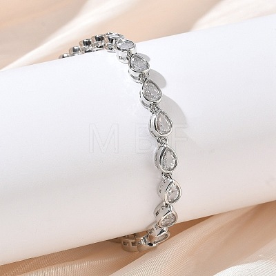 Teardrop Brass Micro Pave Clear Cubic Zirconia Link Chain Bracelets for Women BJEW-C156-07A-P-1