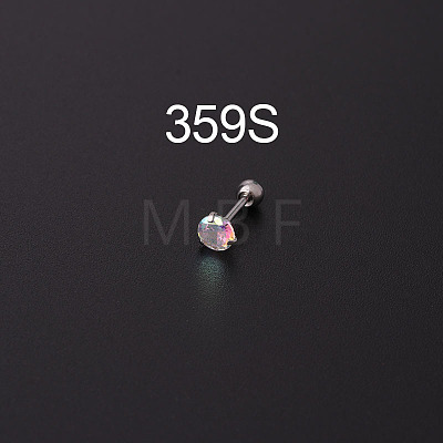 316L Surgical Stainless Steel Clear AB Cubic Zirconia Flat Round Cartilage Earrings WGE6C84-10-1