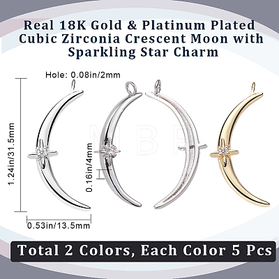 10Pcs 2 Colors Rack Plating Brass Micro Pave Clear Cubic Zirconia Pendants KK-BBC0008-49-1