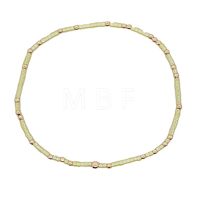 Minimalist Glass Seed Beads & Brass Beads Stretch Bracelets for Women BC0195-20-1