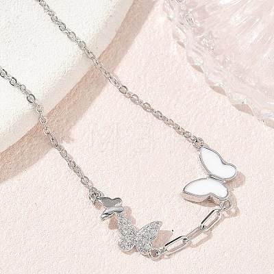 Brass Micro Pave Clear Cubic Zirconia White Butterfly Link Bracelets KK-CBA6980-21P-1