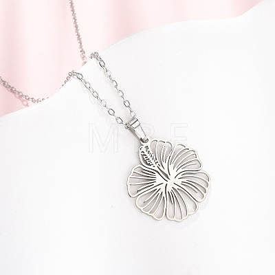 304 Stainless Steel Flower Pendant Cable Chain Necklaces for Men Women NJEW-K308-05A-P-1