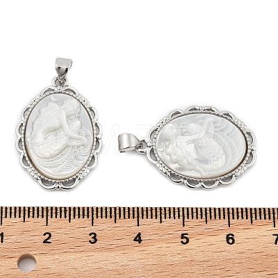 Natural White Shell Carved Mermaid Pendants KK-S506-03A-P-1