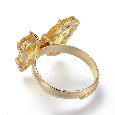 Adjustable Brass Glass Finger Rings RJEW-P148-A01-10-1