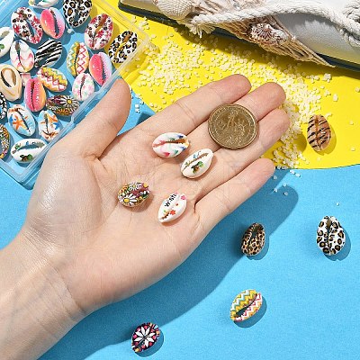 36Pcs 12 Styles Printed Natural Cowrie Shell Beads SHEL-YW0001-26-1