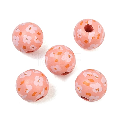 Printed Wood European Beads WOOD-G029-06F-1