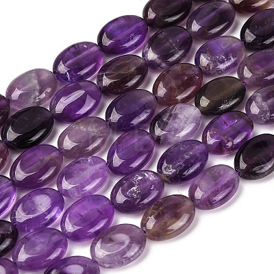 Natural Amethyst Flat Oval Bead Strands G-M206-20-1