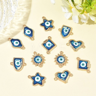 12Pcs 6 Styles Alloy Enamel Blue Evil Eye Links Connector Charms with Resin ENAM-YW0009-25-1