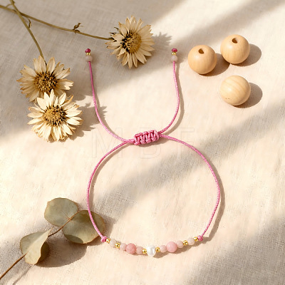 Natural Strawberry Quartz & Brass Beads Braided Bead Bracelets for Women HH4245-6-1
