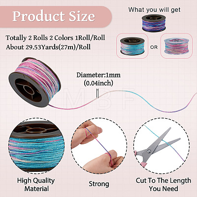 2 Rolls 2 Colors Segment Dyed Round Polyester Twisted Cords OCOR-TA0003-65D-1