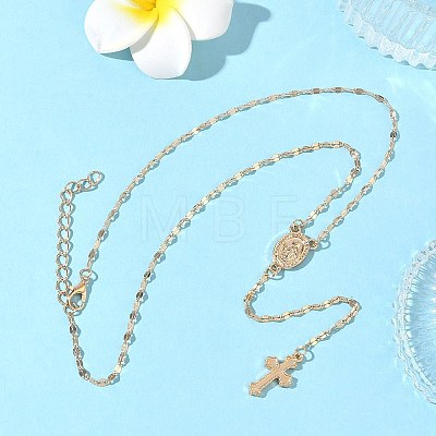 Alloy Cross & Oval Virgin Mary Rosary Bead Necklaces for Women WGC59F8-01-1