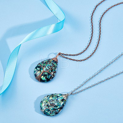 4Pcs 2 Colors Teardrop Pendant Necklaces Set NJEW-BC0001-04-1