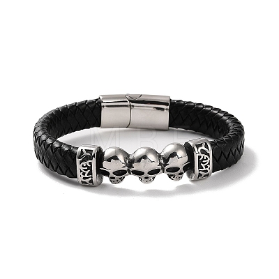 Men's Braided Black PU Leather Cord Bracelets BJEW-K243-18AS-1