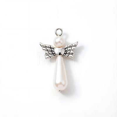Acrylic Imitation Pearl with Alloy Pendants PALLOY-YW00001-1
