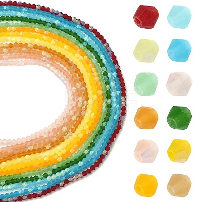 12 Strands 12 Colors Imitate Austrian Crystal Bicone Frosted Glass Beads Strands GLAA-F029-TM4mm-1
