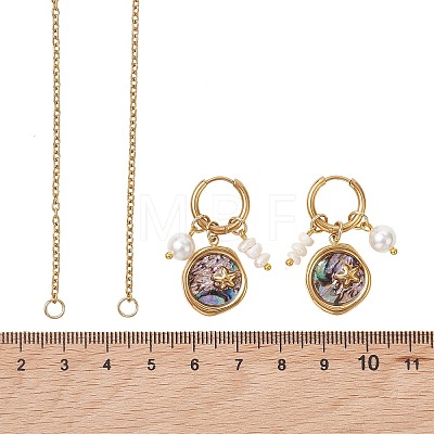 Abalone Shell Pendant Necklace & Hoop Earrings with Shell Pearl & Natural Freshwater Pearls SJEW-JS01379-03-1