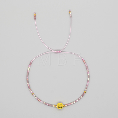Smiling Face Glass Seed Bead Braided Bracelets for Women EQ4950-5-1
