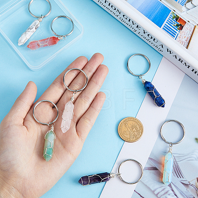 7Pcs Wire Wrapped Mixed Gemstone Bullet Keychain KEYC-PH01454-1