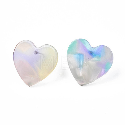 Cellulose Acetate(Resin) Heart Stud Earrings with 316 Stainless Steel Pins for Women EJEW-N050-02-1