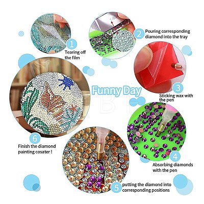 DIY Marine Animal Theme Diamond Painting Round Wood Cup Mat Kits DIY-H163-06-1