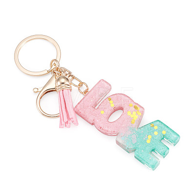 Alloy & Resin Tassel Keychainss AJEW-TADJ0001-20G-11-1