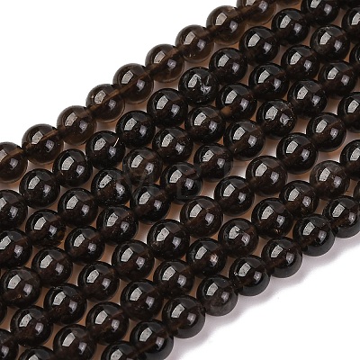 Natural Smoky Quartz Round Beads Strands X-G-E329-6mm-38-1