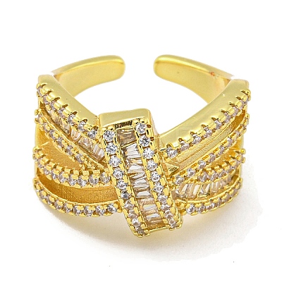 Rack Plating Brass Micro Pave Cubic Zirconia Open Cuff Rings RJEW-I104-17G-1