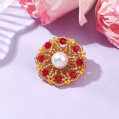 Handmade Glass Seed Beaded Flower Brooches for Women JEWB-MZ00005-02-1