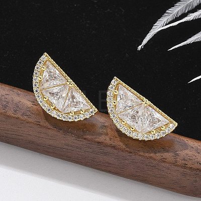 Half Round Brass Micro Pave Clear Cubic Zirconia Stud Earrings EJEW-M077-08G-1