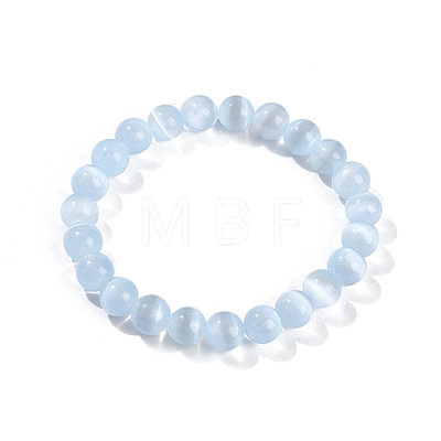 Dyed Natural Selenite Round Beaded Stretch Bracelets for Women G-U005-02H-1