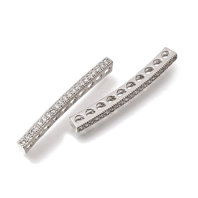 Brass Micro Pave Clear Cubic Zirconia 10-Hole Curved Rectangle Spacer Bars KK-C255-42P-1