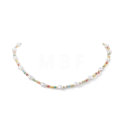 Acrylic Imitation Pearl & Glass Seed Beaded Necklace for Women NJEW-JN04277-1