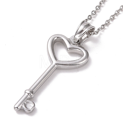 304 Stainless Steel Heart Skeleton Key Pendant Necklace for Women STAS-E154-17P-1