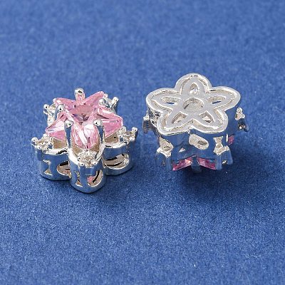 Brass Micro Pave Pink Cubic Zirconia Beads CU-CBAEC99-34S-01-1
