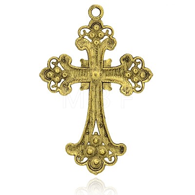 Antique Golden Plated Latin Cross Alloy Rhinestone Big Pendants RB-J141-01AG-1