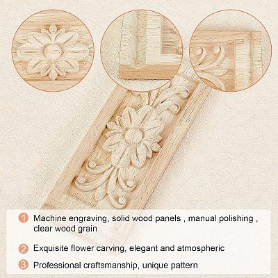 Natural Solid Wood Carved Onlay Applique Craft WOOD-FH0001-11-1