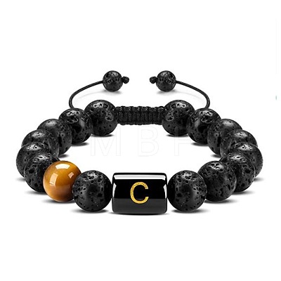 Natural Tiger Eye & Lava Rock Round Beads Adjustable Bracelets TV6214-3-1