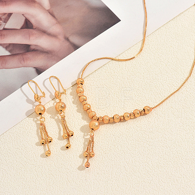 Vintage Brass Round Beaded Tassel Necklace & Earrings for Women VG0776-1